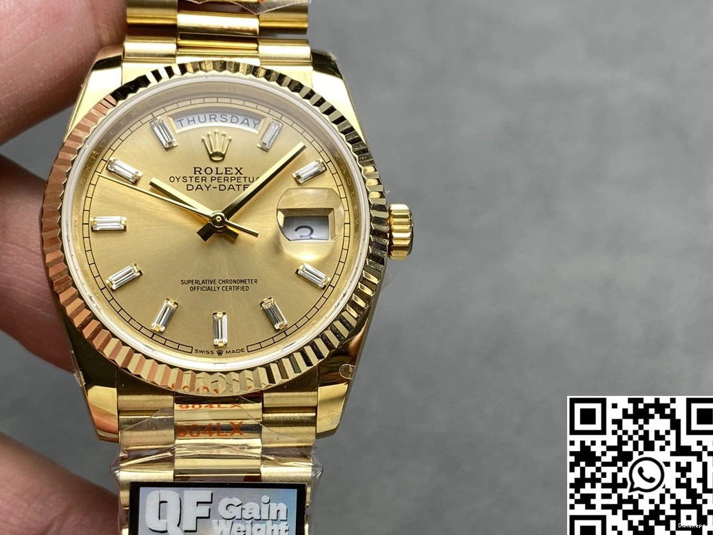 Gold Date 36mm v5 Steel Tungsten Yellow Day Factory M128238-0045 Gold Dial QF Rolex 0206